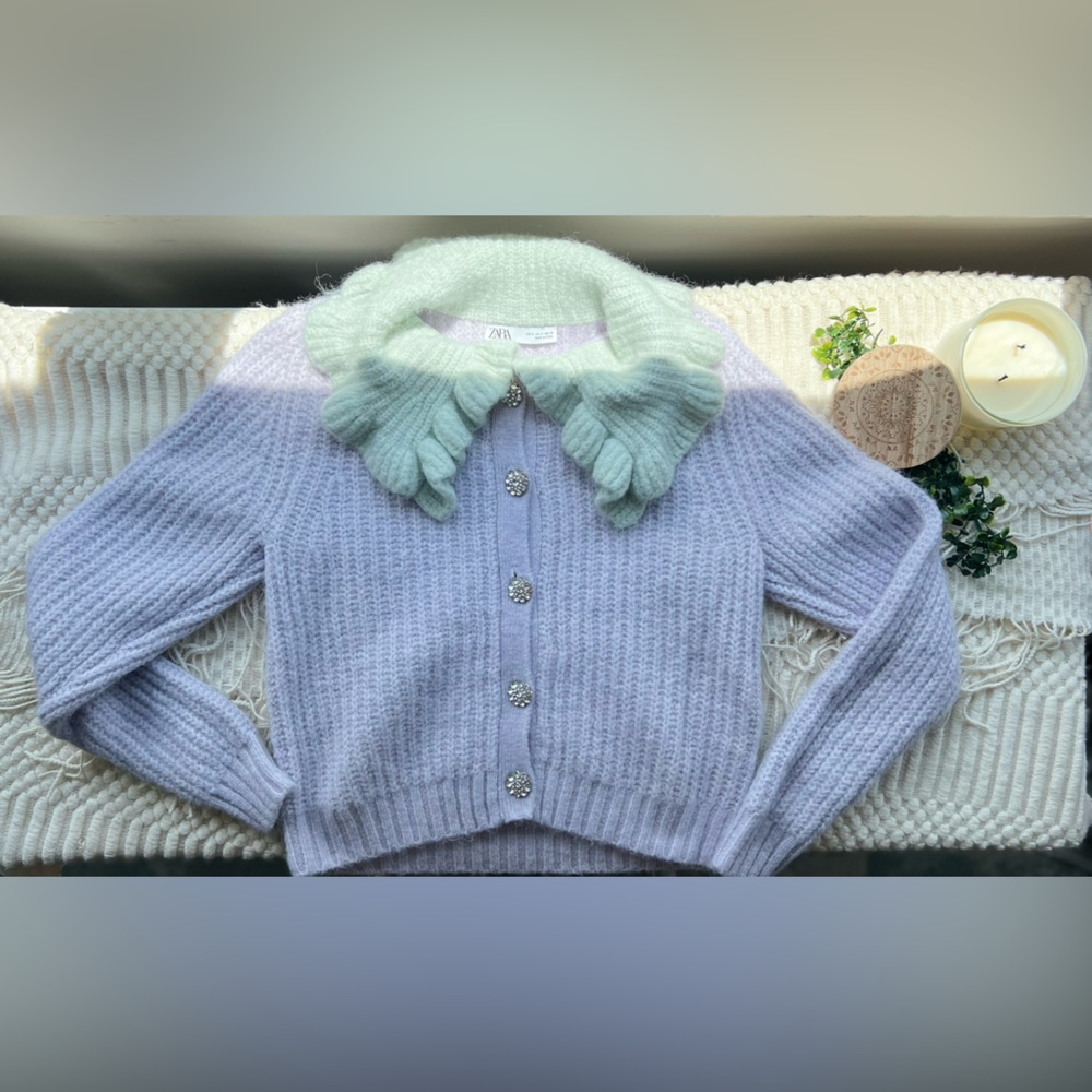 Zara Combination Bib Collar Knit Cardigan size small